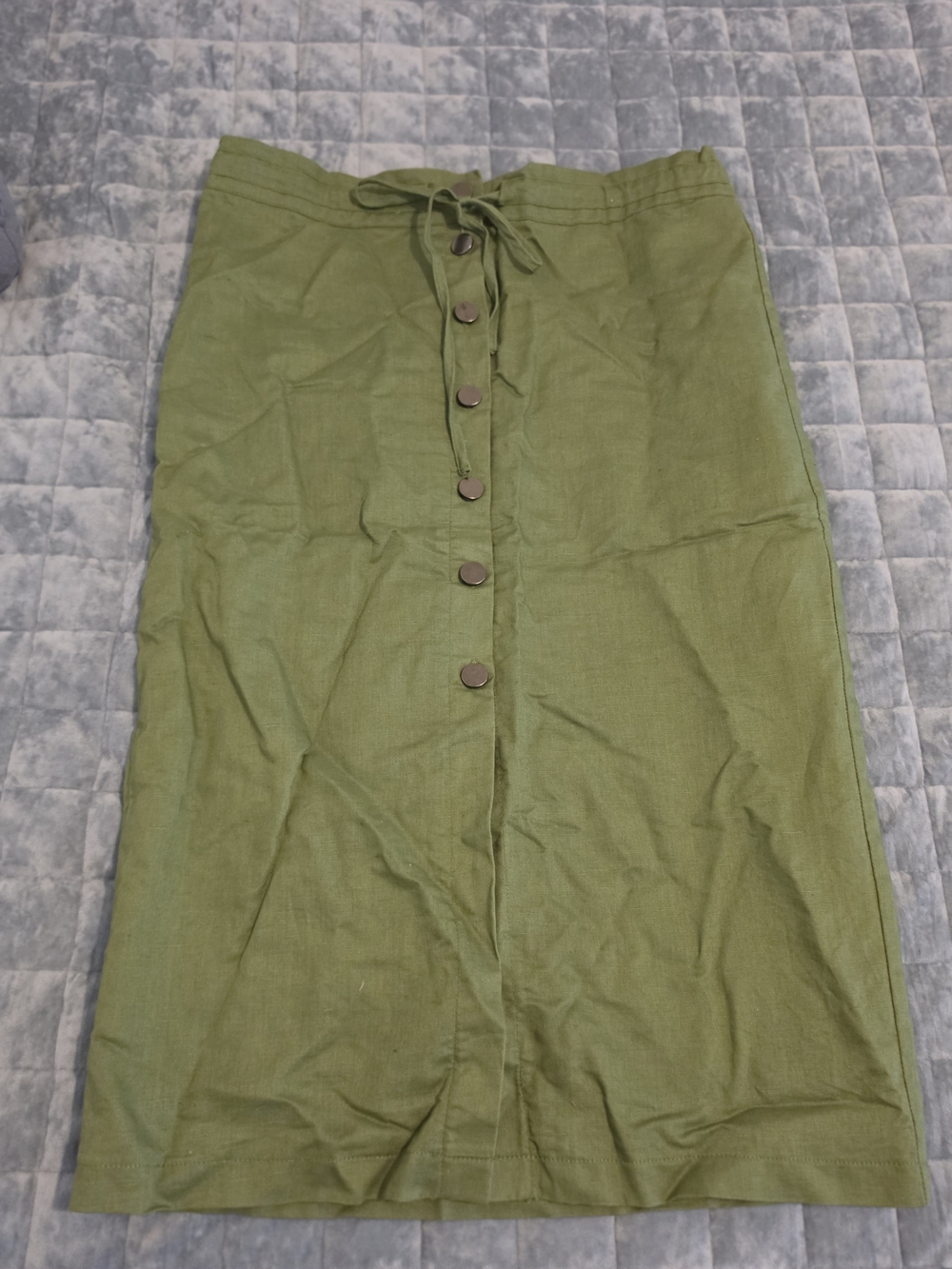 Lulu's Olive Green Button-Front Midi Skirt with Tie Waist